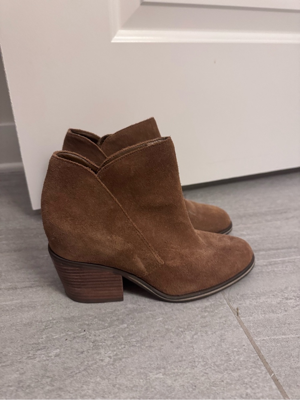 Jessica Simpson Brown Suede Ankle Booties with Stacked Heel